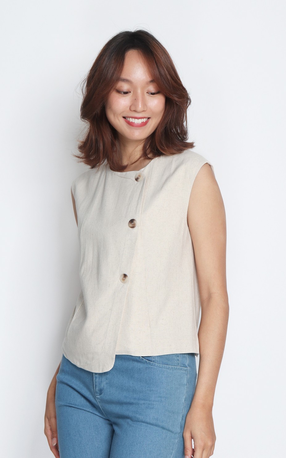 Linen Vest Top - Natural | Smart Casual Workwear Singapore