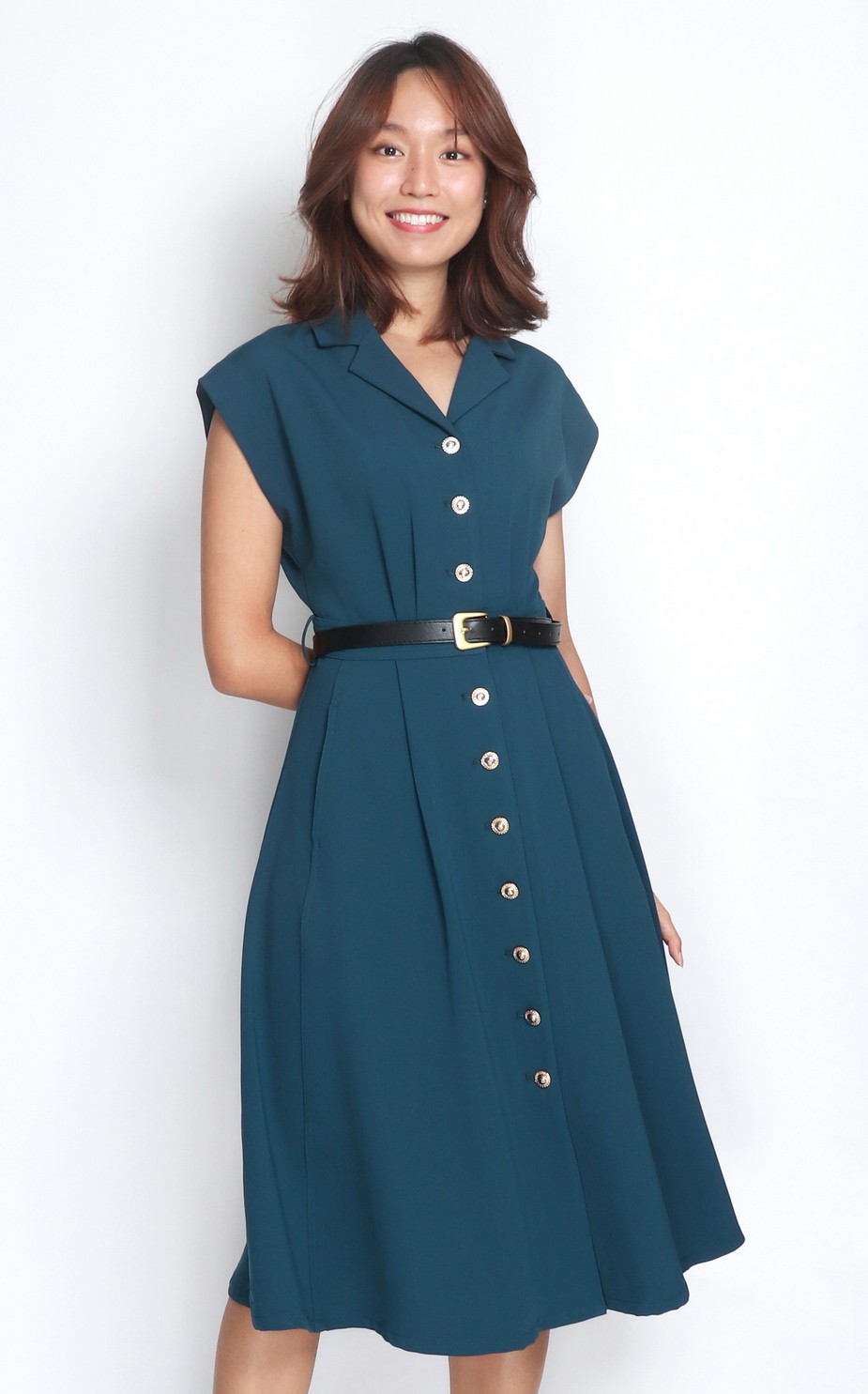 Button Down Midi Dress - Teal | OL Office Lady Fashion Singapore