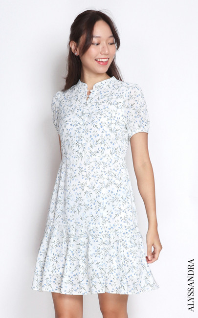 Tangerine Mandarin Collar Dress - White | CNY 2024 | ALYSSANDRA