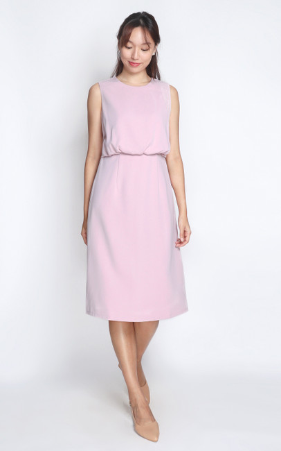 Mixed Media Blouson Dress - Dusty Pink | Office Wear