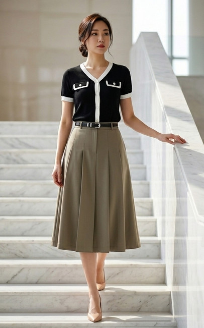 Box Pleated Skirt – Olive | Online Ladies Office Wear | ALYSSANDRA