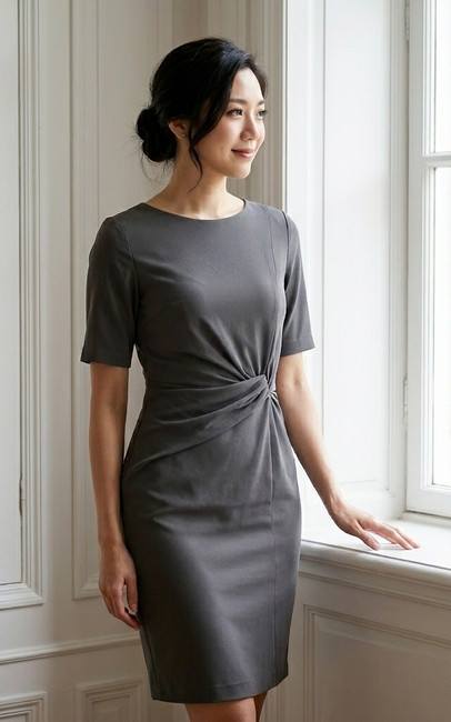 Side Twist Dress - Grey | Workwear, Office Dress, Work Dress