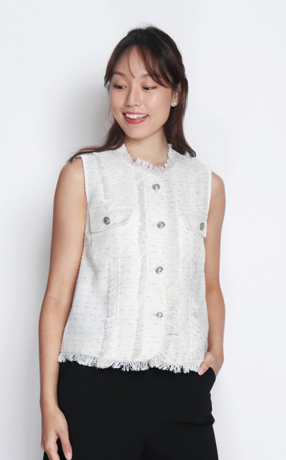 トップス candy tweed vest/white Tweed Vest Top - Milky White | Online Boutique for Work Wear