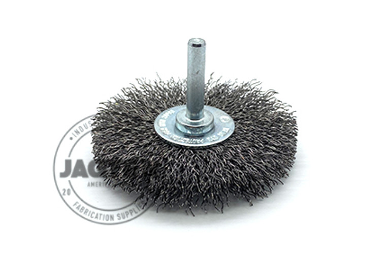 3" Crimped Wire Wheel Brush with 1/4" Shank - Carbon Steel