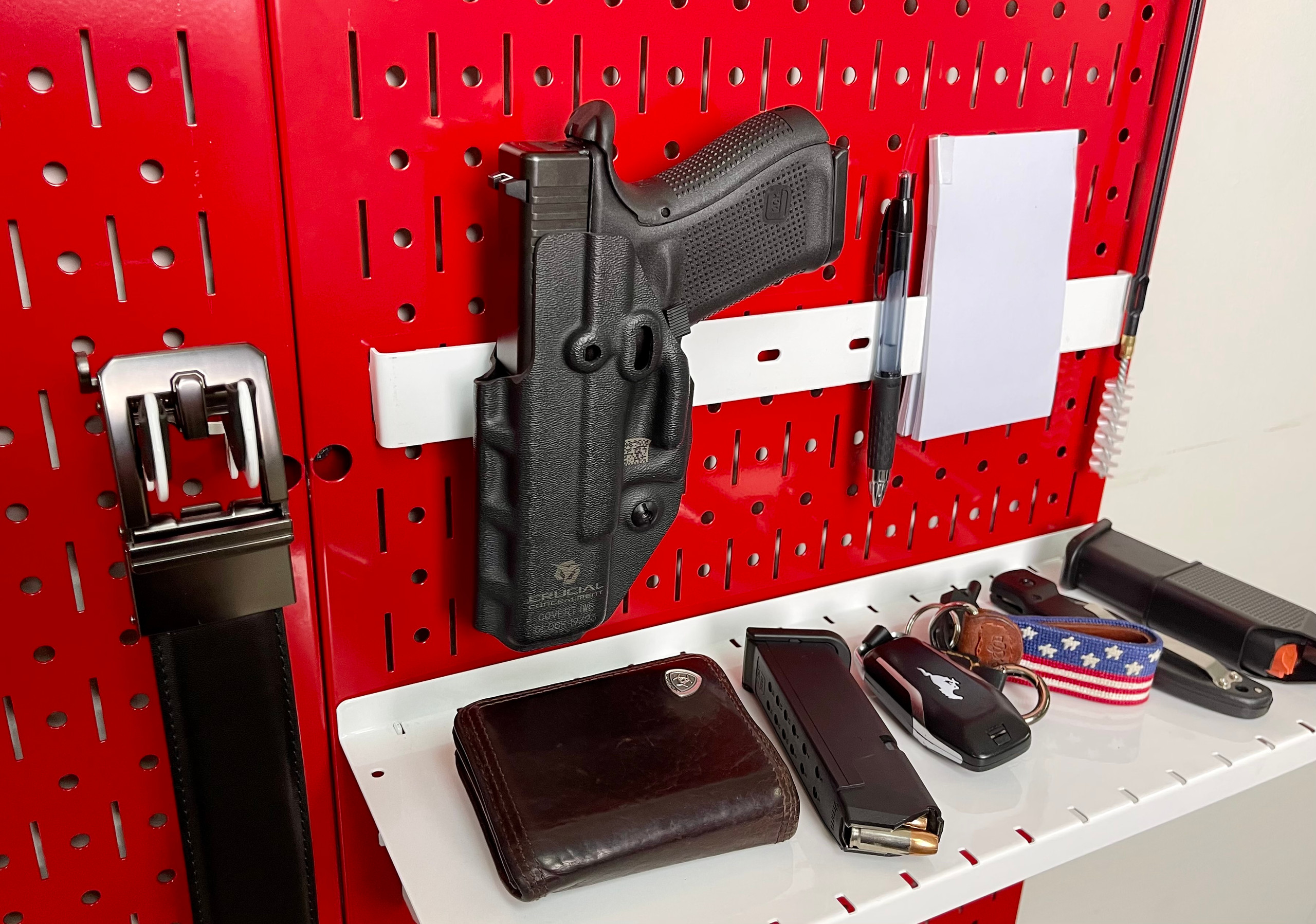 Red Wall Gun Rack Panel Metal Pegboard 32 x 16