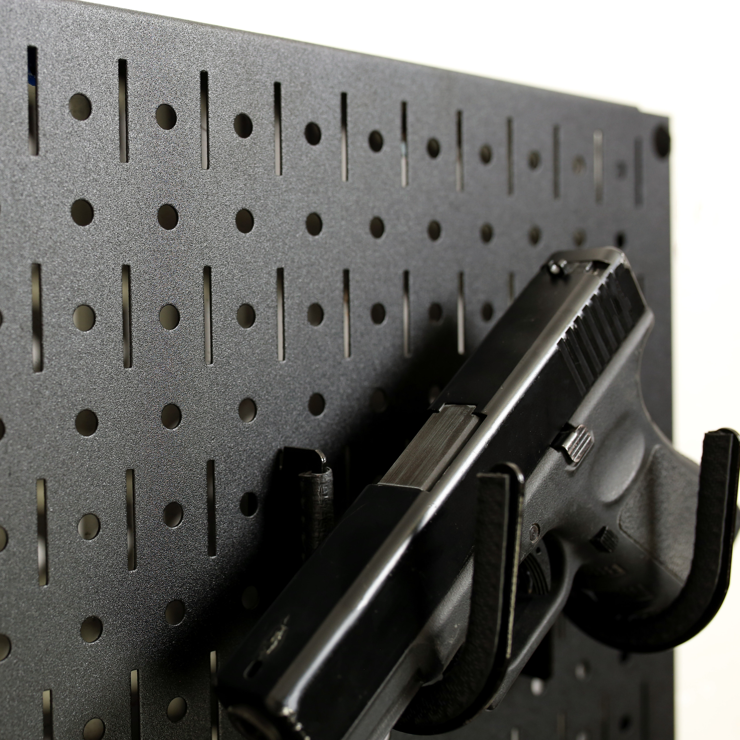 Matte Finish Black Metal Gun Pegboard 32in x 16in Wall Gun Rack Panel