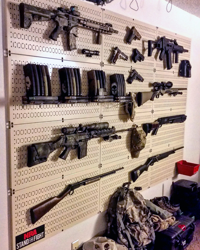Beige Horizontal Wall Gun Rack Panel - Metal Pegboard - 16 x 32