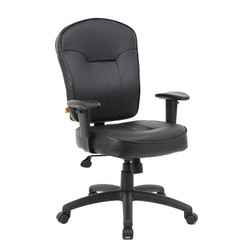 Boss B1563 Black Leather Task Chair W/ Adjustable Arm Boss B1563 Black Leather Task Chair W/ Adjustable Arm