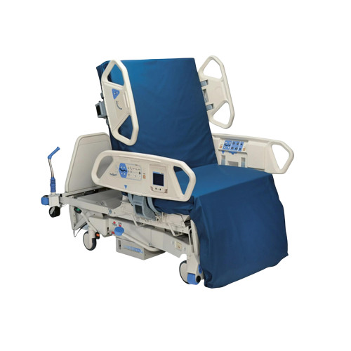 Hill-Rom TotalCare in side view with a blue mattress.