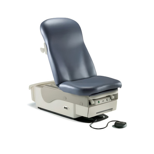 Dark gray Midmark 622 power exam table refurbished with foot control.