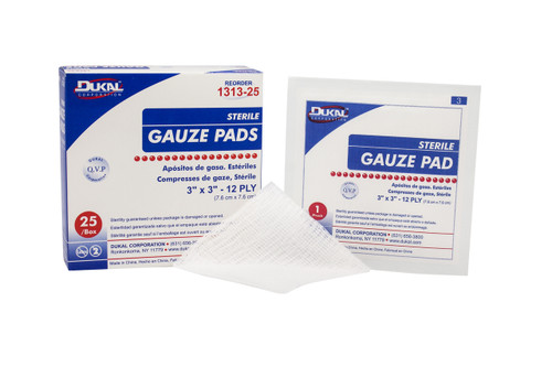 Dukal™ 1313-25 Gauze Pad 3"x 3"Sterile