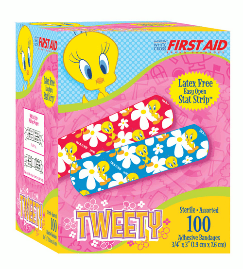Dukal Looney Tunes Adhesive Bandages Tweety Boy & Girl Assortment Stat-Strip  ¾” x 3”