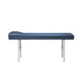 Ritter 203 treatment table featuring a blue upholstered top with raised headrest and white metal legs, shown from the side view.