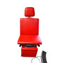Midmark Ritter 75E Evolution Power Procedure Chair with bright red upholstery, viewed from the front, showing the foot control unit and simple design.
