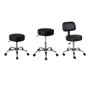 Three black medical stools with and without backrest.