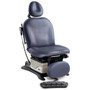 Blue Midmark 630 procedure chair refurbished with foot control on wood-patterned floor.