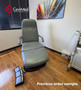Refurbished Midmark 417 with cruiser gray upholstery, and a foot control in a clinic room.