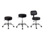 Three black medical stools with and without backrest. 