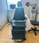 MTI 424 ENT exam chair refurbished with fern upholstery, and a matching stool in a medical clinic.