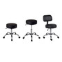 Three black medical stools with and without backrest.