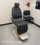 Reliance FX 920 exam chair refurbished with black upholstery, adn a matching stool in a medical room.