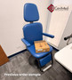 Reliance 3000 examination chair refurbished with pacific blue upholstery in a medical room.