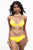 Model wearing the Summerlin Sun bright yellow hipster bikini bottom and matching bralette top