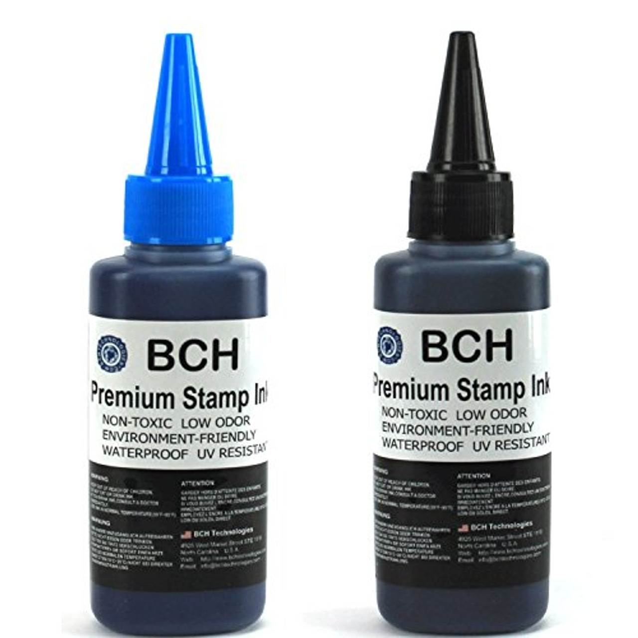 Blue and Black Combo Stamp Ink Refill by BCH - Premium Grade -2.5 oz (75  ml) Ink Per Bottle