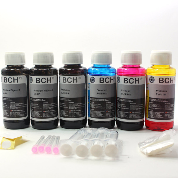 Premium Refill Ink - 100 ml x 6: Two Pigment Black +  One Photo Black + Photo Dye CMY ( KH600X-2PC)