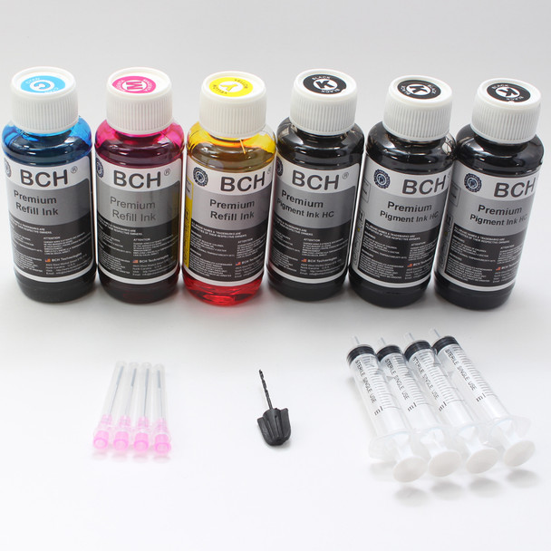 Premium Refill Ink - 100 ml x 6: Three Pigment Black +  Photo Dye (KH600X-3PC)