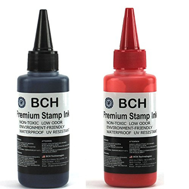 Red and Black Combo Stamp Ink Refill by BCH - Premium Grade -2.5 oz (75 ml) Ink Per Bottle
