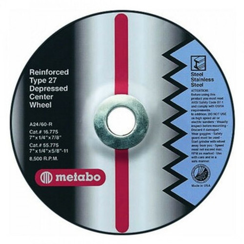 Metabo Long Life 5" x 1/4" x 7/8" A24R T27 Grinding Wheel 616308000