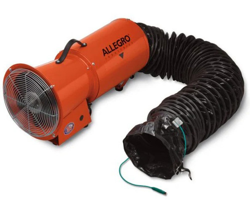 Allegro 8" Axial Explosion-Proof (EX) Metal Blower w/ Canister & 15’ Statically Conductive Ducting, 49 lbs.