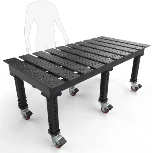 BuildPro 6-1/2' x 3' Slotted Welding Table, Nitrided Finish, Adjustable Heavy-Duty Legs with Casters, Table Surface Height 33.3" - 43.3" (TMQRC57838)