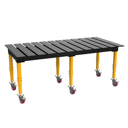 BuildPro 8' x 4' Slotted Welding Table, Standard Finish, Adjustable Heavy-Duty Legs with Casters, Table Surface Height 33.3" - 43.3" (TMRC59446)