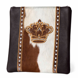 Finest Splendor, Decorative Style Tallis / Tefillin Bag, Brown Leather/ White & Brown Fur