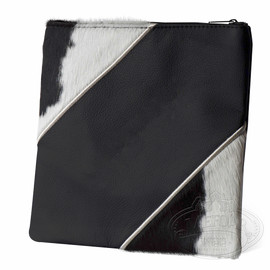 Regal Creations, Modern Style Tallis / Tefillin Bag, Black Leather/ Black & White Fur
