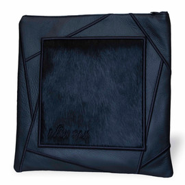 Contemporary Style, Classic Style Tallis / Tefillin Bag, Black Leather, Black Fur
