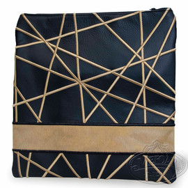 Explicit Intersections , Decorative Style Tallis / Tefillin Bag, Black Leather, Camel Fur