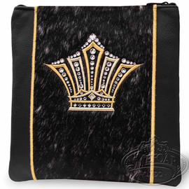 Aristocratic Beauty, Decorative Style Tallis / Tefillin Bag, Black Leather/ Black & White Fur, Gold Embroidery