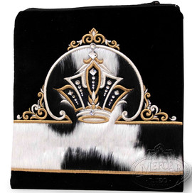 Classic Elegance, Decorative Style Tallis / Tefillin Bag, Black Velvet/ Black and White Fur