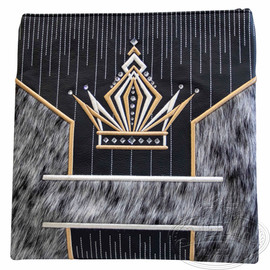 Ultimate Design, Decorative Style Tallis / Tefillin Bag, Black and White Peppered Fur/ Black Leather