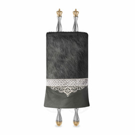 Leather & Fur Torah Mantle - Style 323-Grey