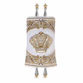 Velvet Torah Mantle - Style 805-White and Gold