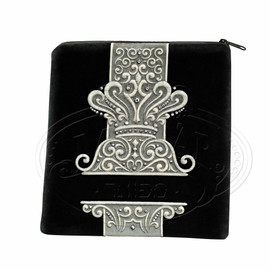 Black Velvet with Grey  Velvet Tallis and Teffilin Bag, Silver Emb #462