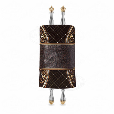 Velvet and Leather Torah Mantle -style 362- Brown