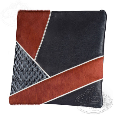 Precise Design, Elegant Style Tallis / Tefillin Bag, Black Leather, Navy Diamond Leather / Rust Fur