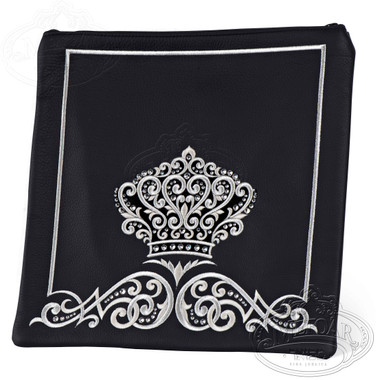 Aristocratic Beauty, Decorative Style Tallis / Tefillin Bag, Black Leather/ Silver Embroidery