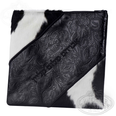 Regal Creations, Modern Style Tallis / Tefillin Bag, Black Exotic Leather/ Black & White Fur