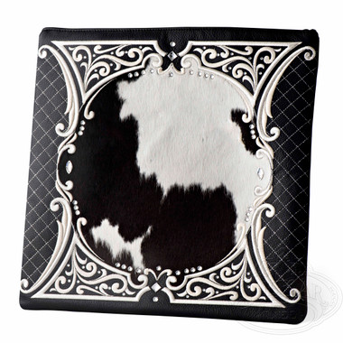 Intricate Nobility , Decorative Style Tallis / Tefillin Bag, Black Leather/ Black & White Fur